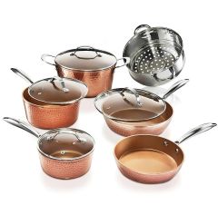 10 Piece Hammered Cookware Set, Oven Safe, Dishwasher Safe - Elegant Pots & Pans