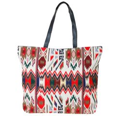 Large Tote Bag With Multi Color Cotton Fabric & PU Leather