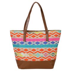 Reggel Embroidered Jute Tote Handbag