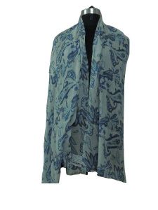 Arnnita Dark Blue Flower Print White Scarf