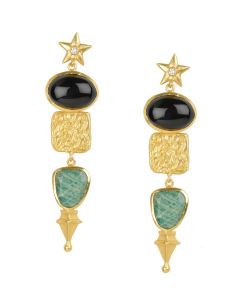 Golden Earrings With Balck Onex And Amazonite Stone