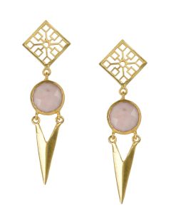 Golden Earrings with Pink Opal Stone