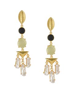 Golden Earrings with Black Onex Prehnite Viva Pearl Stones