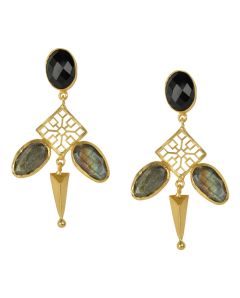 Golden Earrings with Black Onex and  Labrorite Stones