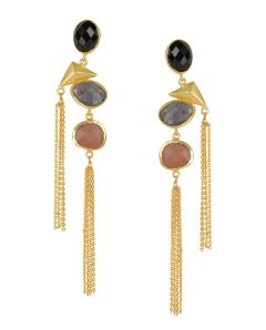 Golden Earrings with Black Onex Labrorite Baige Stones