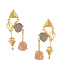 Grey Moon Pink Opal Stones Earrings