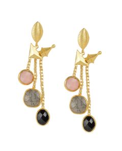 Golden Earrings  with Top Black Onex Bottom Pink Opal Stone