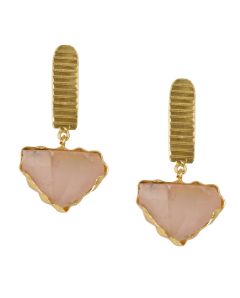 Golden with Rose Quartz Stone Earrings