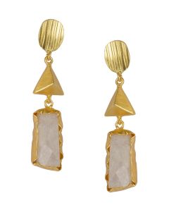 Golden with White Moon Stone Earrings