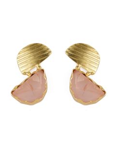 Golden Rose Quartz Stone Earrings