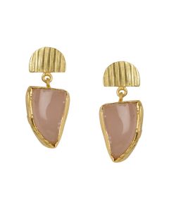 Golden Plated Grey Moon Pink Opal Stones Earrings