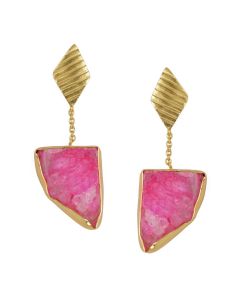 Golden Earrings with Pink Druzy Stone