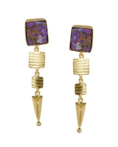 Golden Earrings with Purple Copper Bhatti Stone