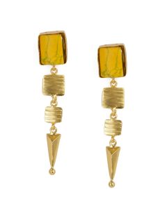 Golden Earrings with Yellow Bhatti Stone