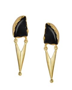 Golden Earrings with Black Onex Stone