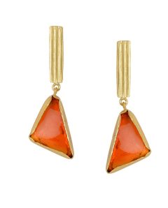 Golden Earrings with Citrin Orange Glass Stone