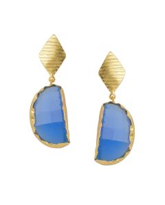 Golden Earrings with Blue Chelcy Stone