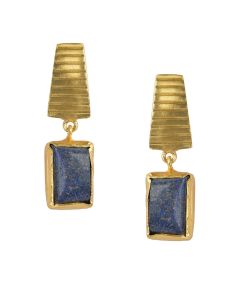 Golden Plated Earrings with Lapis Stone