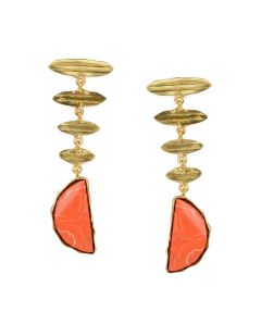 Golden Earrings with Red Coral Bhatia Stone