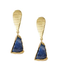 Golden Earrings with Lapis Stone