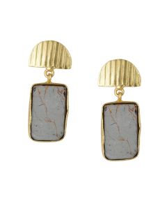 Golden Earrings with Black Copper Bhatti Stone