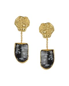 Golden Earrings With Black Agate Stone