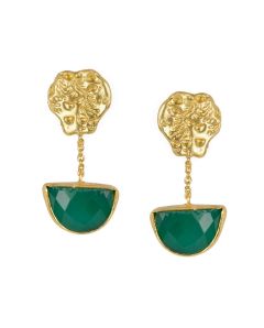 Green Onex Stone Golden Plated Earrings 