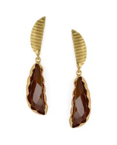 Golden Earrings With Smokey Stone 