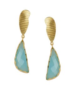 Golden Earrings With Aqua Stone