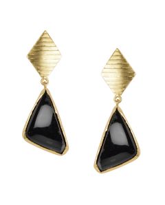 Golden Black Onex Stone Earrings  