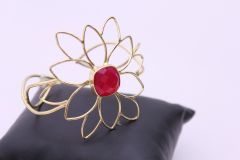 Gold Plated Brass Cuff with Red Stone