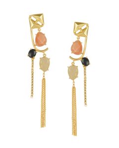 Golden Earrings with Pink Opal Black Onex  Golden Rutial