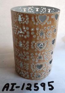 Light Orange Heart Design Metal Votive