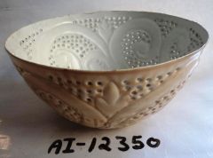 White Embossed Dry Fruit Serving Bowl