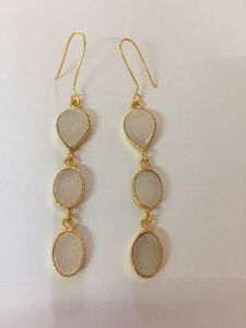 Gold Plated Brass Earring With White Stones
