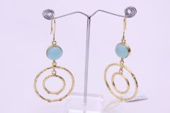 Hanging Gold Plated Brass Earring with Sky Blue Stone 