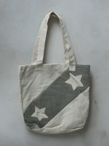 White & Grey Two Star Design Hand Bag