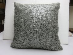 Grey Beaded Cushion Cover
