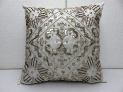 Gold Beaded Sequins Cushion Cover