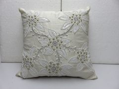 Flower Plastic & Glass Beaded Cushion Cover