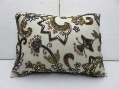 Grey & Golden Beaded cushion Cover