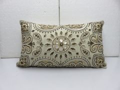 Golden Beaded Beige Cushion Cover