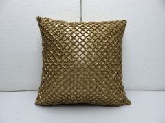 Yellow Beaded Golden Cushion Cover