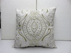 Ivory With Gold Beaded Cushion Cover 