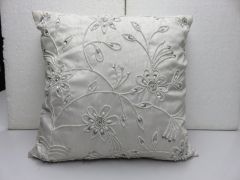 White Beaded Poly Silk Cushion Cover
