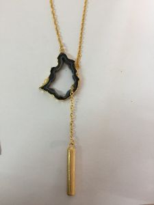 Black Pendant With Golden Chain Brass Necklace