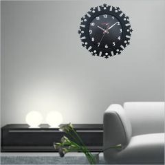 Random Jewel Crown Wooden Wall Clock(Black, Glass Covered)