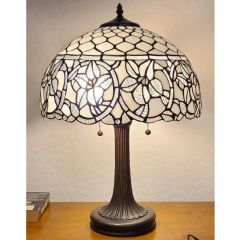 Tiffany Style Table Lamp 24" Tall Stained Glass White Decor Nightstand Bedroom Handmade Gift AM273TL16B Amora Lighting