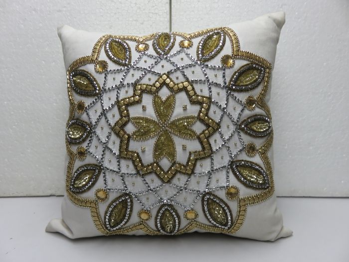 silver beaded cushion
