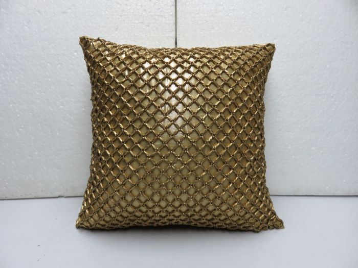 Yellow Beaded Golden Cushion Cover